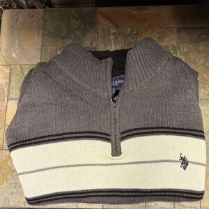 U.S. Polo Assn. Gray and Cream Zip Up Sweater